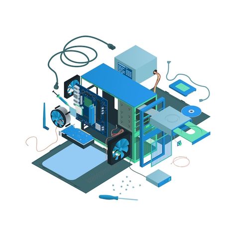 Computer Vector, Computer Service, 3d Concept, 2d Design, Computer System, Computer Case, Computer Components, Premium Vector, Graphic Resources