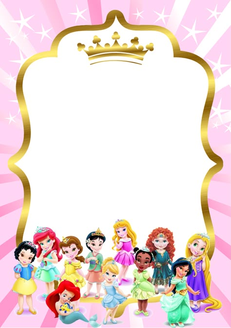 Princesas Baby Disney, Baby Disney Princess, Princess Background, Baby Princess Party, Disney Princess Invitations, Disney Princess Theme, Birthday Card With Name, Birthday Background Design, Princess Birthday Party Decorations