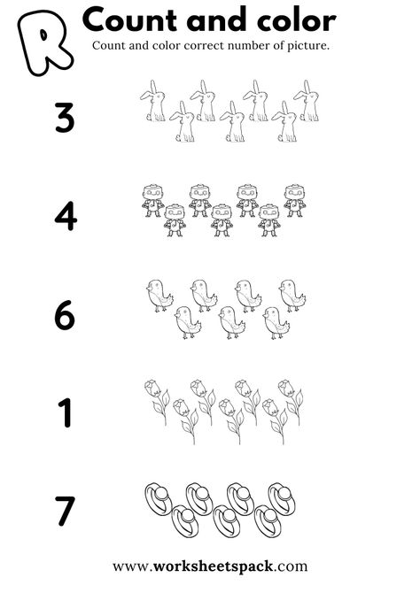 Count and Color Worksheets Free Letter R Pictures Printable for Kindergarten - Printable and Online Worksheets Pack Grade R Worksheets Free Printable, Grade R Worksheets, Math Counting Activities, Counting Worksheets, R Words, Free Printable Activities, Self Confidence Quotes, Free Lettering, Confidence Quotes