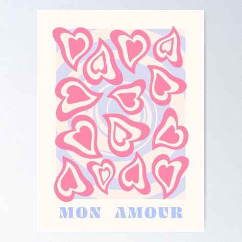 Mon amour, Hearts, Danish pastel, Groovy art, Preppy decor, Valentine's Day, Y2K aesthetic by KristinityArt | Redbubble Pastel Danish, Preppy Decor, Bedroom Wall Collage, Danish Pastel, Y2k Aesthetic, Cute Room Decor, Wall Collage, Sale Poster, Valentines Day