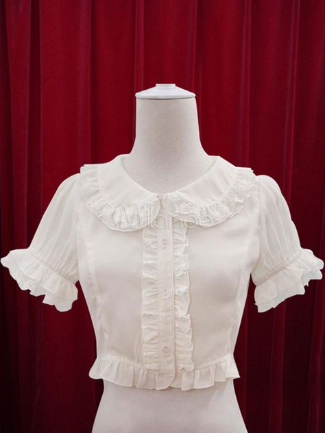 Cute White Blouse, Cute White Tops Blouses, ရင်ဖုံး Design, White Ruffled Blouse, Women Blouse Design, White Tops For Women, White Blouse Designs, Girly Blouse, Lacey Blouse