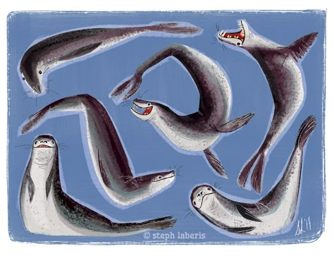 Leopard Seal Derp by Steph-Laberis on DeviantArt Seal Concept Art, Seal Drawing Reference, Seal Character Design, Leopard Seal Drawing, Seal Drawing Illustration, Leopard Seal Art, Sea Lion Illustration, Penguin Habitat, Seal Illustration