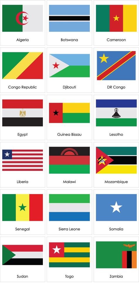 Flags of African Countries 01 | AMI Digital Africa Flag Country, African Flags, Preschool Social Studies, African Flag, Africa Flag, Dr Congo, Flag Country, African Countries, Sierra Leone