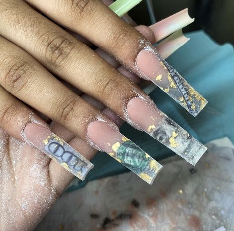 Money Nails, Naild It, Encapsulated Nails, Nail Art Designs Images, Acrylic Nail Set, Diy Acrylic Nails, Drip Nails, Dope Nail Designs, Unique Acrylic Nails