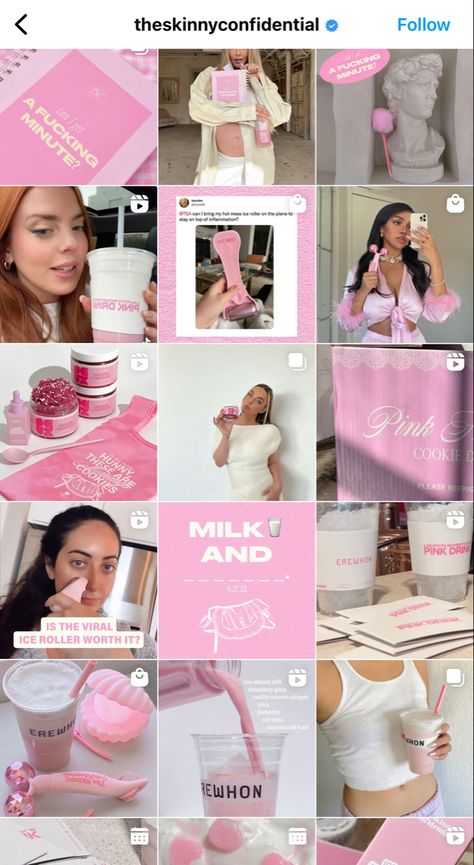 Pink Aesthetic Packaging, Branded Instagram Feed, Pink Packaging Aesthetic, Ig Branding Ideas, Business Instagram Aesthetic, Pink Social Media Aesthetic, Pink Influencer Aesthetic, Hot Pink Instagram Feed, Beauty Brand Instagram Feed