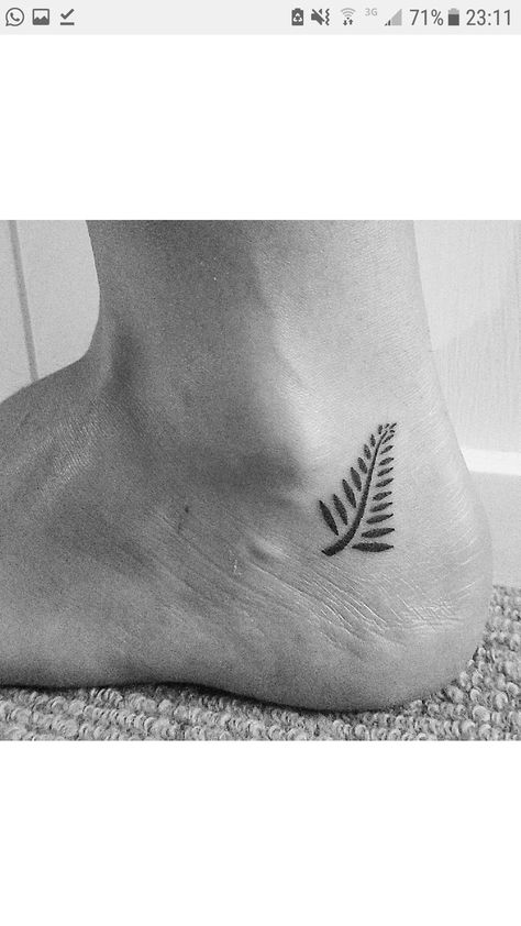 Silverfern tattoo on ankle Tiny Fern Leaf Tattoo, New Zealand Tattoo Ideas Symbols, New Zealand Leaf Tattoo, New Zealand Outline Tattoo, Nz Inspired Tattoo, Small New Zealand Tattoo, Nz Silver Fern Tattoo, New Zealand Fern Tattoo Design, Silver Fern Tattoo New Zealand