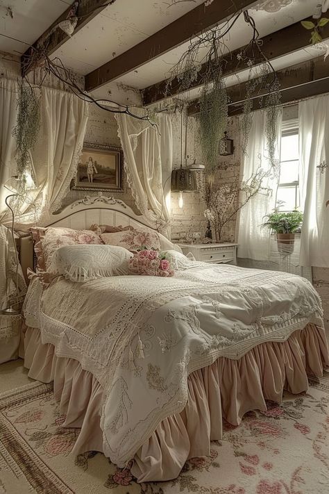 Shabby Chic Bedroom: Playful and Chic Decor - Quiet Minimal Cottage House Bedroom Ideas, Bed Rooms Ideas Vintage, Shabby Bedroom Ideas, Vintage Girls Room Ideas, Vintage Princess Bedroom, Cute Vintage Bedroom Ideas, Boho Decor Ideas For The Home, Vintage Elegant Bedroom, Vintage Style Bedroom Ideas