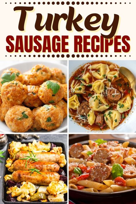 These turkey sausage recipes make for easy, healthy dinners! From pasta to soup to burgers, swap out your usual protein for turkey sausage, and you won't regret it. Turkey Cheddar Sausage Recipes, Healthy Recipes With Turkey Sausage, Turkey Sausage Zucchini Recipes, Turkey Sausage Alfredo Pasta, Jennie O Turkey Sausage Recipes, Dinners With Turkey Sausage, Turkey Sausage And Pasta Recipes, Recipes For Turkey Sausage, Recipes With Turkey Italian Sausage