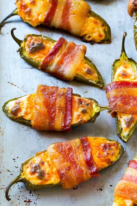 A sheet pan with bacon wrapped jalapeno poppers. Defined Dish, Bacon Wrapped Jalapeno Poppers, Bacon Wrapped Jalapenos, Poppers Recipe, Chicken Stuffed, Air Fryer Healthy, Jalapeno Poppers, Cheesy Chicken, Easy Family Meals