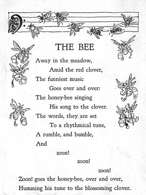 https://flic.kr/p/cvtB2A | The Bee | “Sing, Little Birdie” by Gertrude E. Heath, 1928 by the Saalfield Publishing Company.  Black and white illustrations by Helene Nyce, color bookplates by Jan Cragin.  Cover by Fern Bisel Peat. Bee Poem, Childrens Poems, Romanticising Life, I Love Bees, Bee Inspired, Bee Mine, Bee Decor, Bee Art, Save The Bees