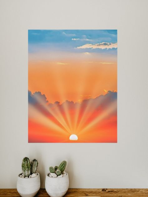 Sun Paintings On Canvas, Sunrise Wall Painting, Sunshine Painting Canvases, Sunrise Easy Painting, Sunrise Digital Art, Rising Sun Painting, Sunrise Painting Tutorial, Easy Sunrise Painting Simple, Sunrise Decor