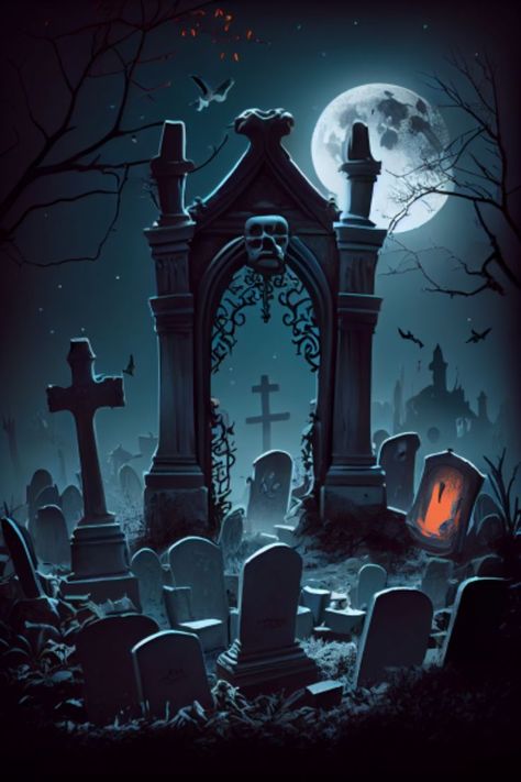 👻 Gravestones, Tombs & Graveyards - Dark Fantasy Places & Locations, Paranormal Hotspots Aesthetics Dark Fantasy Places, Wallpaper Backgrounds For Iphone, Haunted Graveyard, Helloween Wallpaper, Grim Reaper Art, Halloween Wallpaper Backgrounds, Gothic Fantasy Art, Cemetery Art, Halloween Artwork