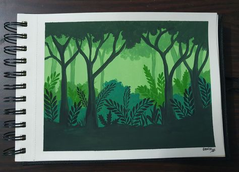 Gouache Art Beginner, Guache Leaves, Mini Gouache Painting Ideas, Beginner Guache Painting, Easy Gouache Painting Ideas For Beginners, Gouache Art Easy, Gouache Beginner, Gouache Simple, Gouache Art Simple