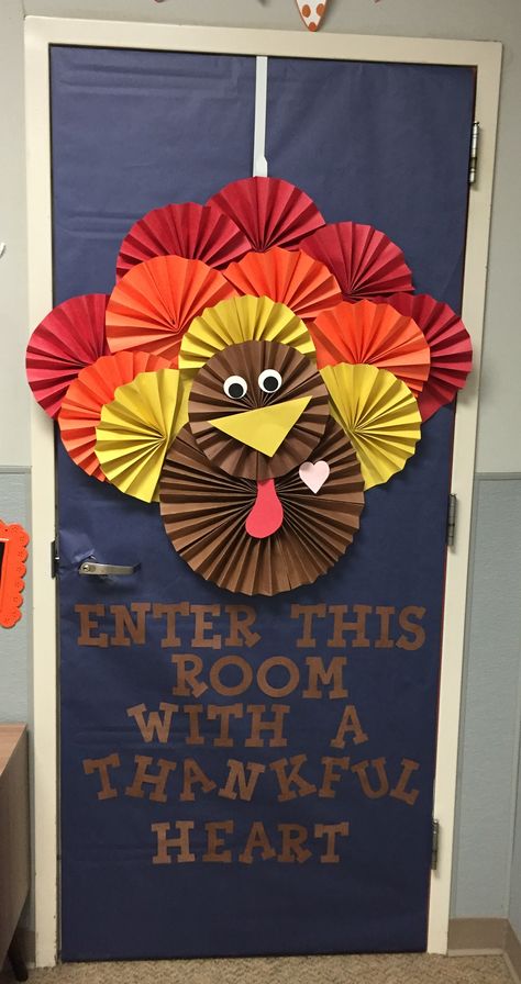 Thanksgiving Decorations Kindergarten, School Office Door Decor, Thanksgiving Door Decorations Classroom Turkey, Turkey Door Ideas For Classroom, Fall Decorations For Daycare, Thanksgiving Door Decorations For School, November Teacher Door Ideas, Turkey Classroom Decorations, Thanksgiving Teacher Door