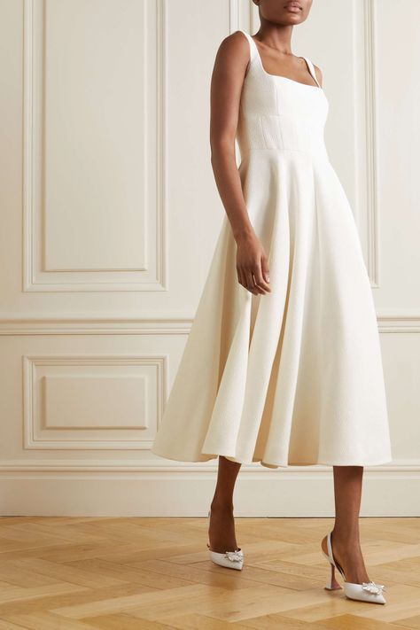 Mona stretch-cloqué midi dress - €2500 | Emilia Wickstead Emilia Wickstead 2023, White Midi Wedding Dress, Net A Porter Dress, Outfit Template, Emilia Wickstead Dress, Classy Clothing, Midi Wedding Dress, Court Wedding, Dress 2022