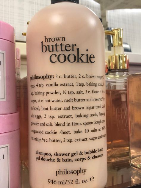 Philosophy Bubble Bath, Philosophy Brown Butter Cookie, Brown Butter Cookie Philosophy, Philosophy Soap Aesthetic, Bath Essentials Aesthetic, Philosophy Scents, Philosophy Recipes, Philosophy Soap, Philosophy Body Wash