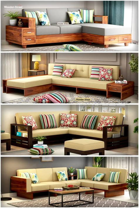 Wooden Sofas Ideas Living Room Modern, Sofas Ideas Living Room Wooden, Simple Corner Sofa Design, Wooden Sofas Ideas Living Room, L Shaped Sofa Designs Wooden, Corner Sofa Design Wood, New Sofa Design Furniture, Sofa Set Living Room, Living Room Sofas Ideas