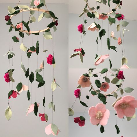 Floral mobile. #baby #mobile #felt #decor #handmade Felt Mobile Diy, Diy Felt Baby Mobile, Felt Baby Mobile Diy, Baby Mobile Ideas, Baby Mobile Diy, Flower Baby Mobile, Felt Flower Mobile, Fairy Mobile, Floral Mobile