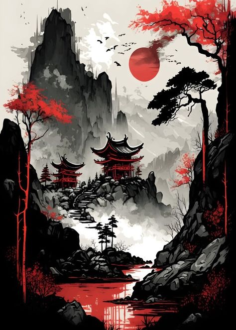 Faissal Thomas | The largest selection of gifts and posters | 3+1 FREE Japanese Art Samurai, Japanese Art Prints, Japon Illustration, Japanese Landscape, Samurai Art, Art Japonais, Cool Wallpapers Art, Fantasy Art Landscapes, Photo Logo