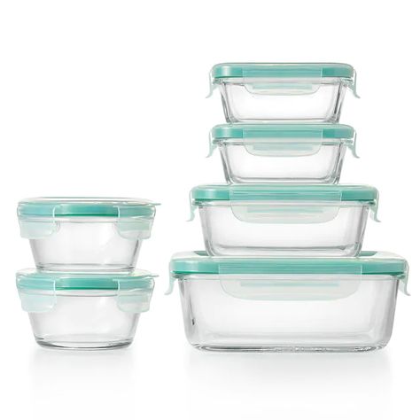 OXO Good Grips Smart Seal 12-piece Glass Food Storage Container Set Glass Storage Containers, Food Storage Container Set, Glass Food Storage, Glass Food Storage Containers, Container Set, Glass Storage, Compact Storage, Glass Containers, Food Containers