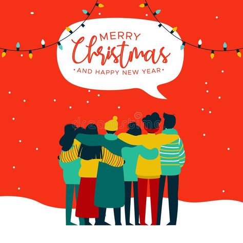 Christmas and New Year diverse people group card. Merry Christmas and Happy New Year greeting card illustration of young people friend group hugging together at #AD , #advertisement, #Ad, #people, #diverse, #Christmas, #group Garden Party Decorations Diy, Neon Party Invitations, Nurse Graduation Party Decorations, Happy New Year Greeting Card, Backyard Graduation Party, Surprise Party Invitations, Graduation Party Games, Dance Party Birthday, Merry Christmas Poster