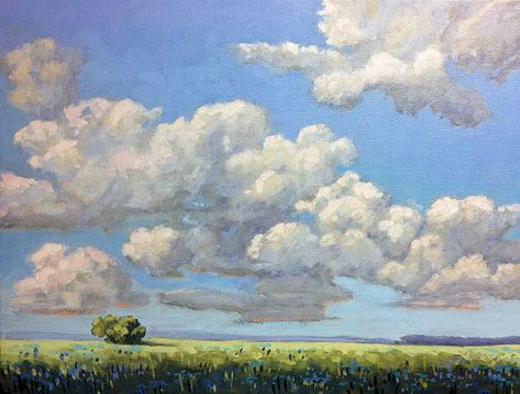 Clouds Landscape Painting, Oil Pastel Art Clouds, Sky And Tree Painting, Oil Pastel Sky Art, Cloud Oil Pastel, Oil Pastel Clouds, Painting Clouds Tutorial, Sky Oil Pastel, Pastel Scenery