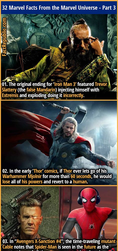 marvel movies films hollywood didyouknow interesting fascinating thor spiderman Ironman Funny, Spiderman Nowayhome, Marvel Humor, Deadpool Iron Man, Superhero Facts, Avengers Quotes, Fact Republic, Marvel Facts, History Facts Interesting