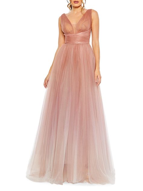 Shop Mac Duggal Glitter Ombre Tulle Ball Gown | Saks Fifth Avenue Designer Formal Dresses, Ombre Prom Dresses, Tulle Balls, Tulle Ball Gown, Prom Girl, Mac Duggal, Tea Length Dresses, Chiffon Prom Dress, A Line Gown