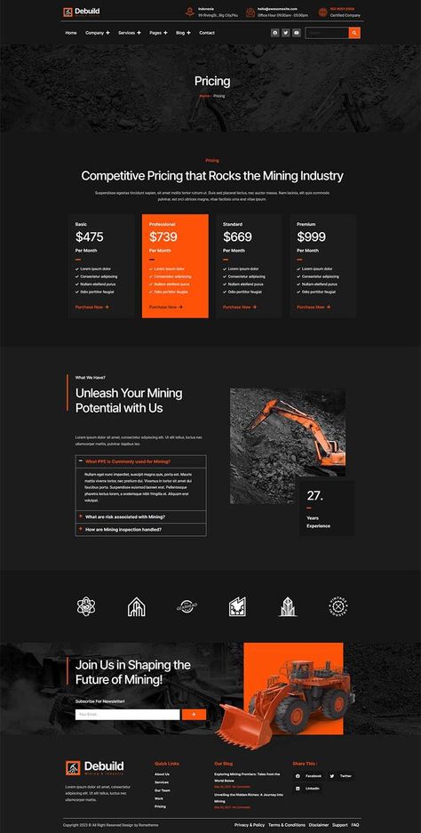 Debuild - Mining & Industry Elementor Pro Template Kit About Us Page Design, Website Design Trends, Web Slinger, Product Website, Web Design Websites, Mining Industry, Modern Website Design, Ui Design Website, Modern Website