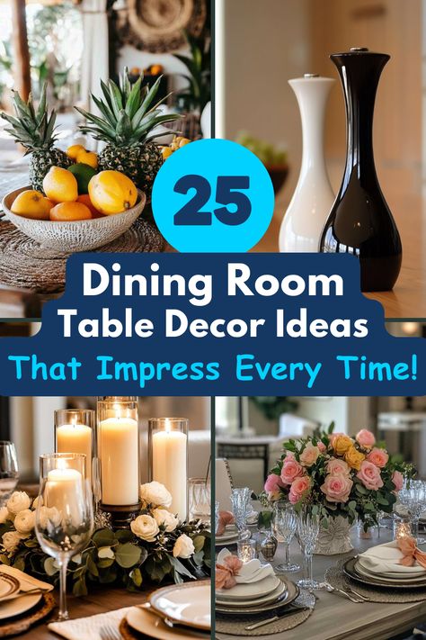 Need some inspiration for your dining room table? Here are 25 decor ideas to add elegance, personality, and a welcoming touch to your dining space. Perfect for any style! #DiningRoomDecor #TableDecor #HomeDecor #InteriorDesign #DiningRoomInspiration Decor For Tables Dining Rooms, Dining Table Decor Ideas Everyday, What To Put On Dining Room Table, Centerpieces For Large Dining Room Table, Dining Room Table Top Decor Ideas, Dining Room Table Centerpieces For Home, Oval Dinner Table Decor, Everyday Dining Table Decor Casual, Large Dining Room Table Decor