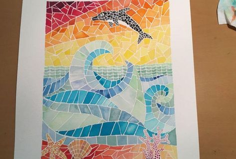 Watercolor Mosaic Painting, Watercolour Mosaic, Mosaic Drawing, Watercolor Mosaic, Table Mosaic, Chair Drawing, Paper Mosaic, Watercolor Architecture, Watercolor Tutorials