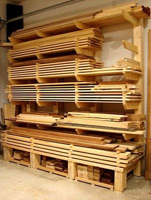 Wood racks this would keep my sculpture wood organized, also wonder if wd work for smaller canvas storage or drying rack Lumber Storage Rack, Timber Storage, Lumber Rack, Lumber Storage, Diy Platform Bed, The Family Handyman, Woodworking Shop Layout, Wood Rack, Into The Wood