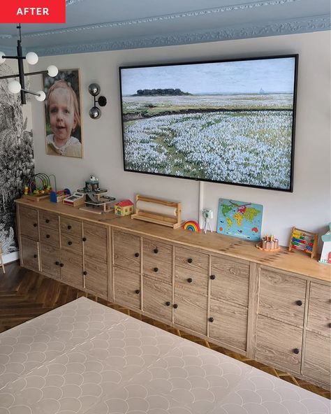 Cabinets For Toy Storage, Ikea Toy Storage Under Tv, Playroom Hidden Storage, Tv Console With Toy Storage, Playroom Large Toy Storage, Tv And Toy Storage, Entertainment Center Toy Storage, Living Room Playroom Combo Toy Storage, Closed Toy Storage Ideas