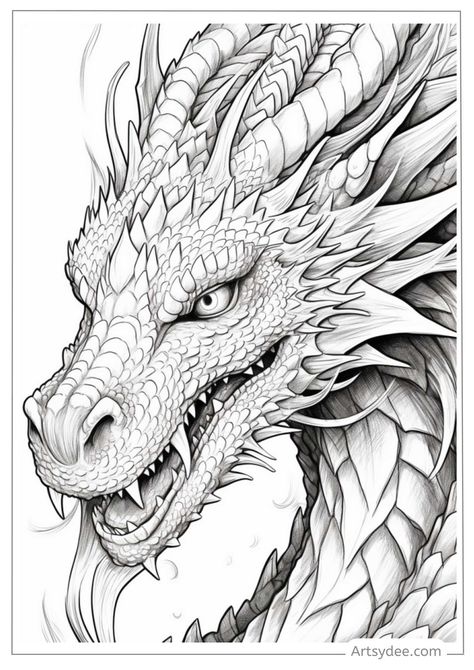 Fantasy Art Fun: Dive Into 49 Free Dragon Coloring Pages - Artsydee - Drawing, Painting, Craft & Creativity Realistic Dragon, Beautiful Pencil Drawings, Dragon Tattoo Art, Dragon Coloring, Mythical Dragons, Dragon Coloring Page, Dragon Sketch, Therapeutic Art, White Drawing