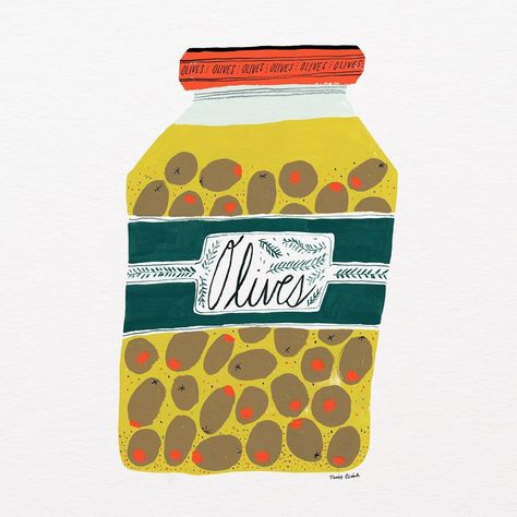 Olive Illustration, Pickle Art, Jar Illustration, Martini Wall Art, Poster Gallery Wall, Kitchen Painting, New York Painting, Gouache Illustration, Olive Jar