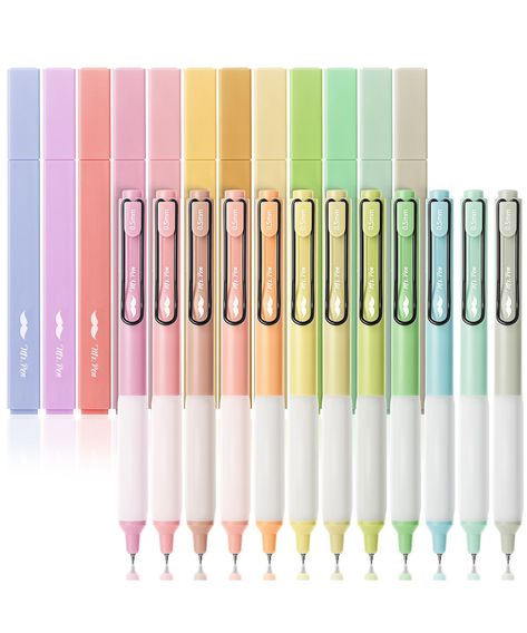 PRICES MAY VARY. Package includes 12 highlighters in a delightful assortment of non-neon, soft, and beautiful colors and 12 retractable black gel pens in assorted colors barrels, offering a versatile and coordinated set for all your writing and highlighting needs. Mr. Pen pens are filled with high-quality water-based ink that flows smoothly on paper. The quick-drying ink ensures smudge-free and clear work, maintaining the neatness of your notes and documents. Our aesthetic highlighters are desig Mid Liner Highlighters, Preppy Highlighters, Preppy Pens, Bible Pens, Bible Highlighters, Pens And Highlighters, School Supplies Target, Highlighter Pen, Planner Pens