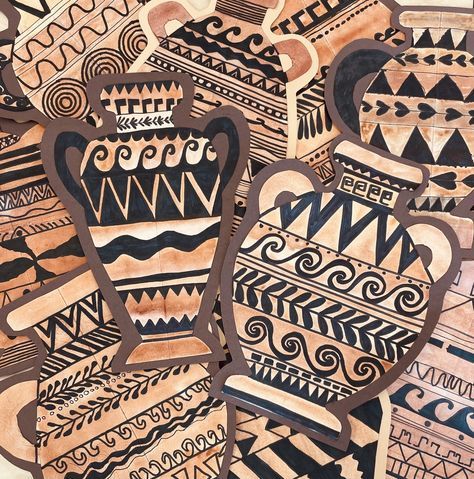 Greek Pottery Art, Greece Crafts, Ancient Greece Crafts, Painted Paper Art, Ancient Greece Art, Greek Crafts, Starověký Egypt, Art Timeline, Greek Week