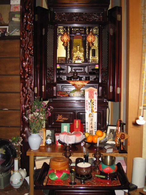 photos of buddhist alters | first hand experiences of buddhism Buddhist Home, Hospital Curtains, Historical Photography, Buddhist Shrine, Buddhist Altar, Meditation Altar, Shinto Shrine, Buddhist Prayer, Home Altar