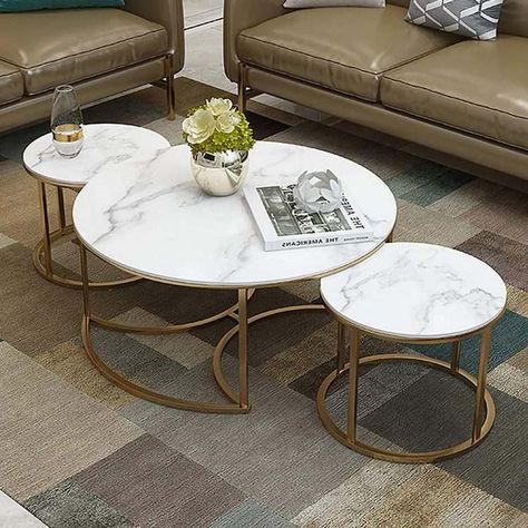 Nesting Coffee Tables Ideas – Space Saving Furniture Designs Nesting Tables Living Room, Marble Coffee Table Living Room, Centre Table Living Room, Centre Table Design, Meja Sofa, Round Coffee Table Sets, Center Table Living Room, Marble Round Coffee Table, Living Room Table Sets