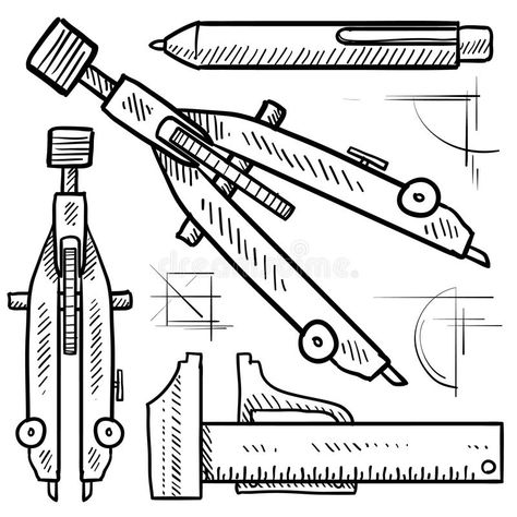 Drafting and architectural tools sketch stock illustration Drafting Tools Drawing, Drawing Tools Sketching, Architect Tools, Architecture Tools, Tools Drawing, Drafting Tools, Sketching Ideas, Engineering Tools, Drawing Table