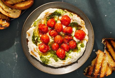 Best Whipped Mozzarella Dip with Burst Cherry Tomatoes Recipe Whipped Mozzarella Dip, Mozzarella Dip, Burst Cherry Tomatoes, Cherry Tomatoes Recipe, Shower Appetizers, Midnight Cravings, Cherry Tomato Recipes, Tomatoes Recipe, Christmas Meal