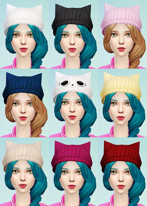 Lana CC Finds - jsboutique: Knit Beret and Cat Ear Beanies 2... Cat Ear Beanie, Cc Hats, Ear Beanie, Sims 4 Cc Kids Clothing, Cat Ears Hat, Sims Packs, Sims 4 Anime, Cat Eared Beanie, Knit Beret