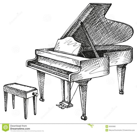 Grand Piano And Stool Drawing Piano, Piano Tattoo, Piano Art, Piano Stool, Music Drawings, Still Life Drawing, Music Artwork, Grand Piano, Vector Drawing