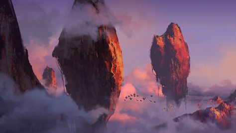 Isaac Yeram Kim Floating Rocks Concept Art, Rocks Concept Art, Floating Rocks, Rock Background, Egypt Concept Art, City Inspiration, Fantasy Ideas, Minecraft Inspiration, Fantasy Background