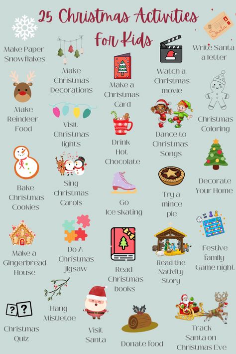 Natal, 25 Christmas Activities For Kids, New Christmas Traditions Families, Activities To Do For Christmas, Fun Things To Do On Christmas Eve With Family, December Traditions For Kids, Christmas Day Traditions For Kids, Ideas For Christmas Activities, Thing To Do For Christmas