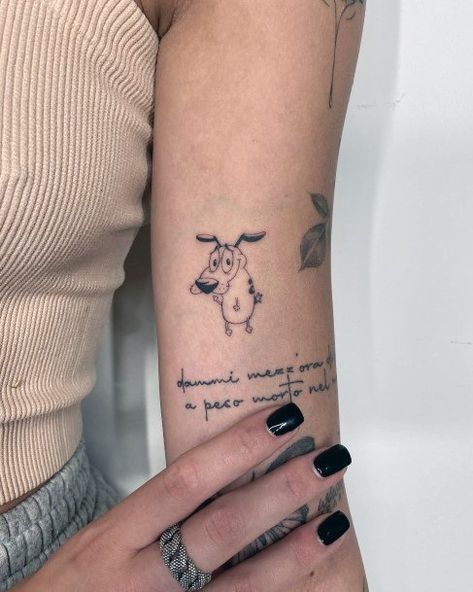 Courage The Cowardly Dog Tattoo, Courage Tattoos, German Tattoo, Courage The Cowardly Dog, Cowardly Dog, Hand Tattoos For Women, Cute Tiny Tattoos, Small Hand Tattoos, 1 Tattoo