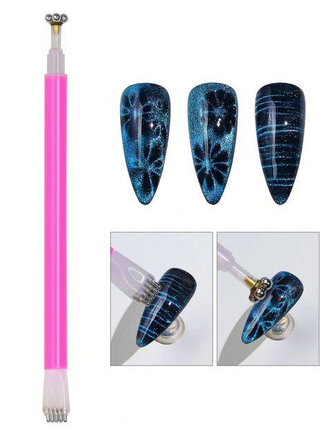 Double-head Magnet Nail Art Tool: Cat Eye Gel Magnetic Pen With Dual-ended Flower Magnet& Plum Blossom Magnet StickI discovered amazing products on SHEIN.com, come check them out! Magnetic Nail Polish, Cat Eye Gel Polish, Gel Polish Nail Art, Flower Magnets, Magnetic Nails, Nail Polish Art, Nail Art Set, Cat Eye Gel, Latest Nail Art