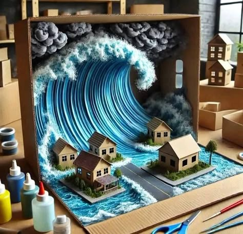 Tsunami Project, History Fair Projects, Science Exhibition Projects, Earth Model, Science Exhibition, Presentation Ideas For School, Creative School Project Ideas, Science Crafts, Geometric Design Art