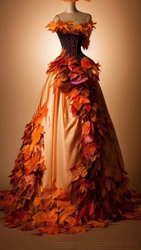 Fall Ball Dresses, Fall Ball Gowns, Autumn Ball Dress, Autumn Fantasy Dress, Autumn Ball Gown, Autumn Gown, Autumn Leaves Dress, Autumn Court Dresses Acotar, Leaves Dress