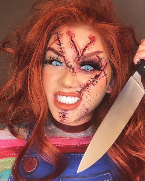 Bodypainting, Chucky Face, Chucky Halloween Costume, Chucky Makeup, Halloween Gesicht, Chucky Halloween, Chucky Costume, Glam Eye Makeup, Artsy Makeup